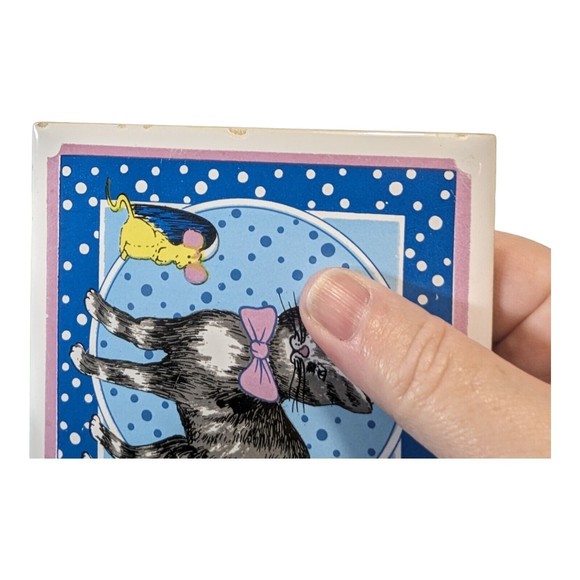 VTG Set of 3 Vintage Lanka Wall Tile Coaster Trivet Tabby Cat Made in Sri Lanka - Picture 2 of 9